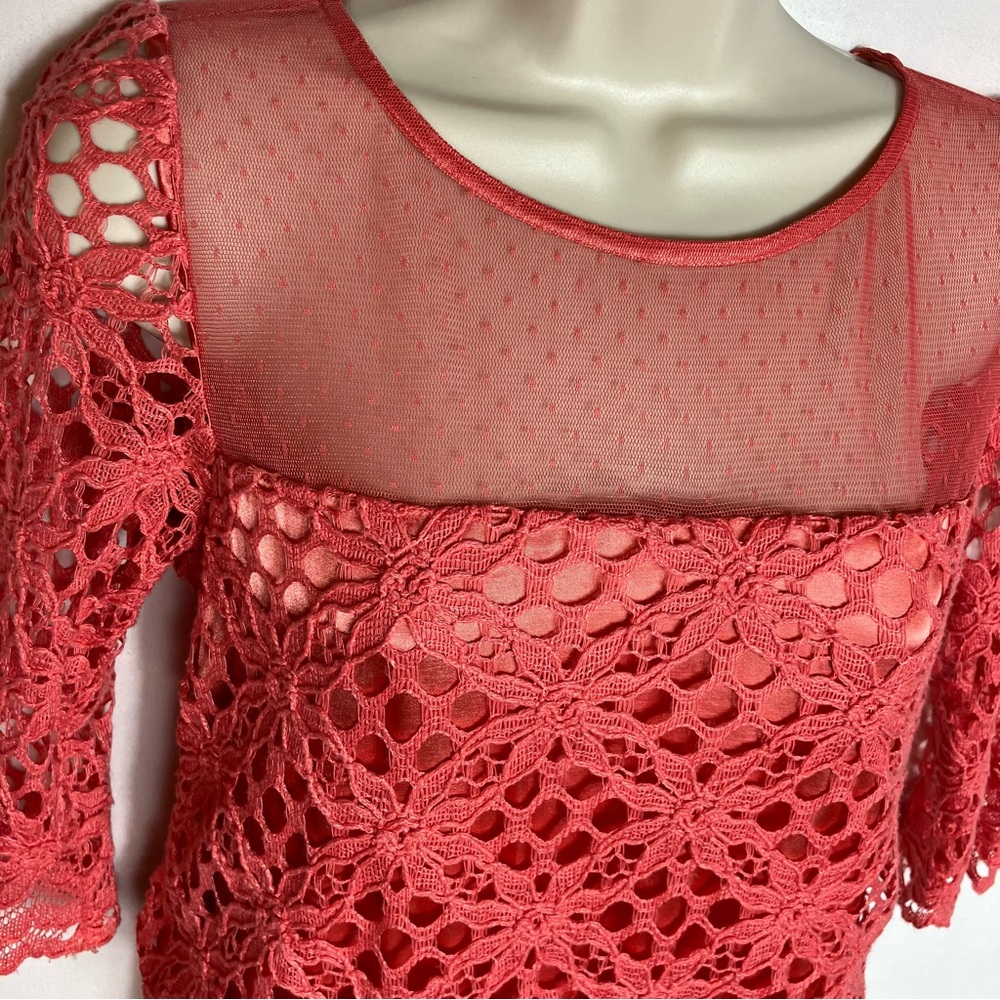 📦Jax Coral Crochet lace Midi Dress w/Sheer Yoke Sz 4 Gorgeous *$4.99 SHIP - Picture 4 of 15